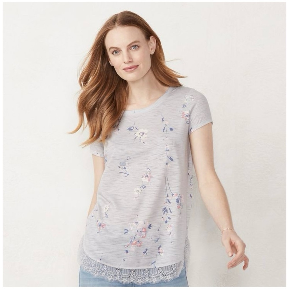 LC Lauren Conrad Bow Back and Lace Shirttails Short Sleeve Top